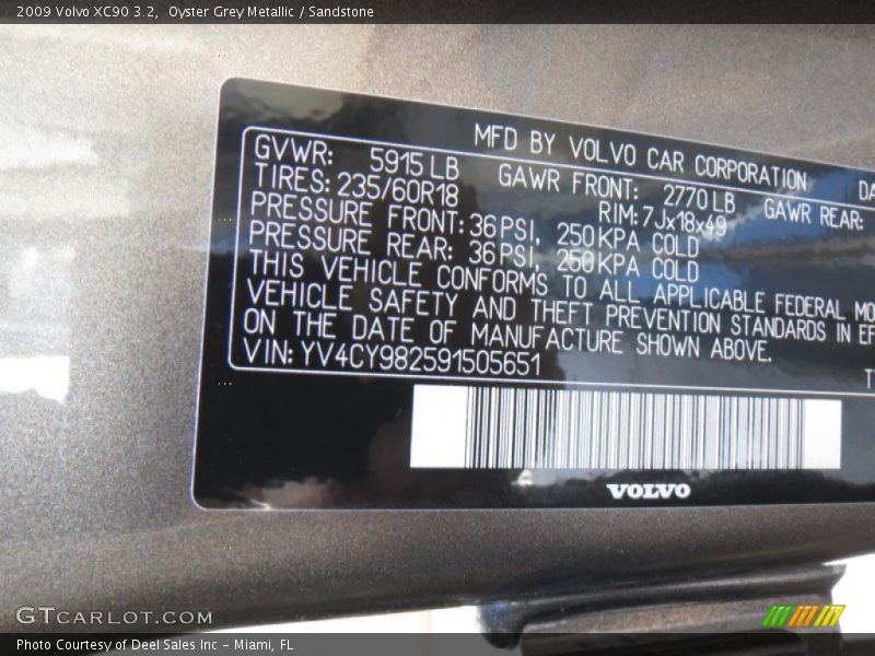 Oyster Grey Metallic / Sandstone 2009 Volvo XC90 3.2