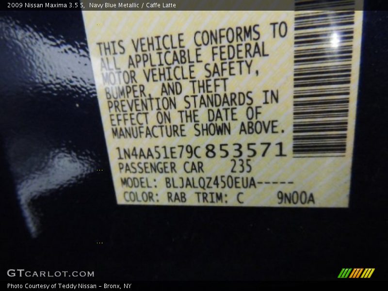 Navy Blue Metallic / Caffe Latte 2009 Nissan Maxima 3.5 S