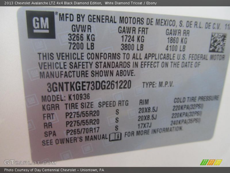 White Diamond Tricoat / Ebony 2013 Chevrolet Avalanche LTZ 4x4 Black Diamond Edition