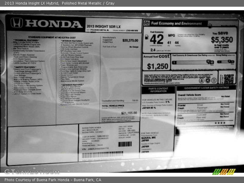 Polished Metal Metallic / Gray 2013 Honda Insight LX Hybrid