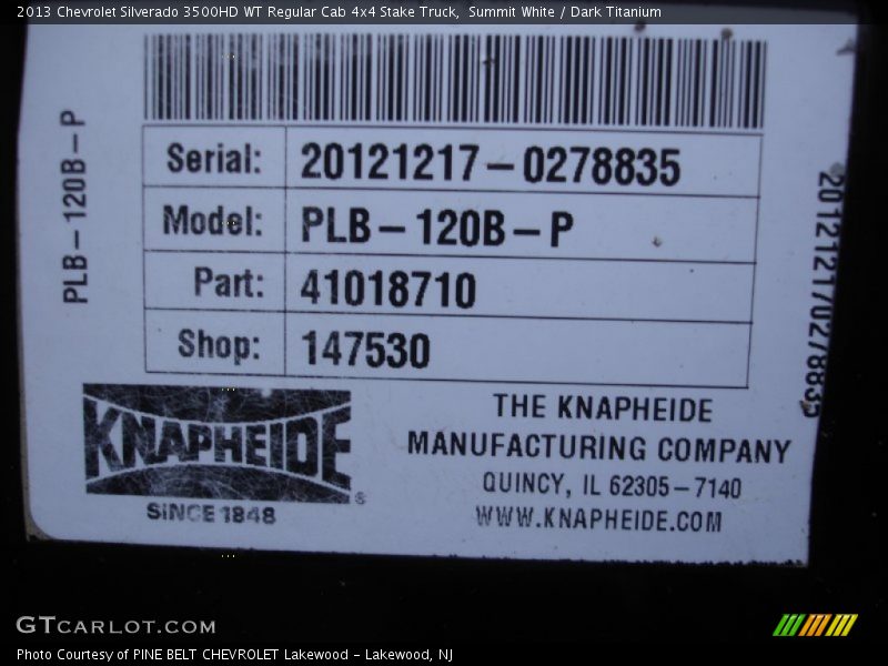Summit White / Dark Titanium 2013 Chevrolet Silverado 3500HD WT Regular Cab 4x4 Stake Truck