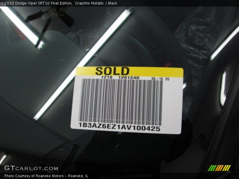 Graphite Metallic / Black 2010 Dodge Viper SRT10 Final Edition