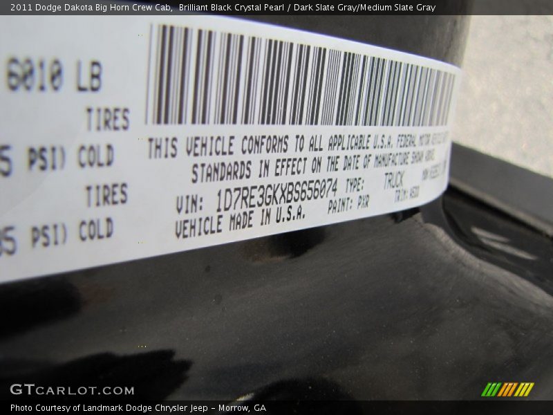 Brilliant Black Crystal Pearl / Dark Slate Gray/Medium Slate Gray 2011 Dodge Dakota Big Horn Crew Cab