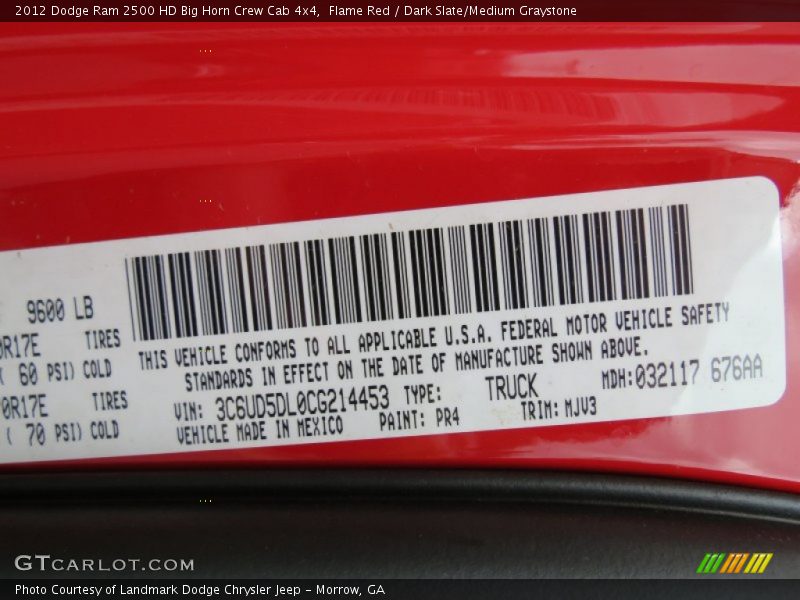 Flame Red / Dark Slate/Medium Graystone 2012 Dodge Ram 2500 HD Big Horn Crew Cab 4x4