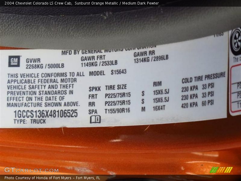Sunburst Orange Metallic / Medium Dark Pewter 2004 Chevrolet Colorado LS Crew Cab