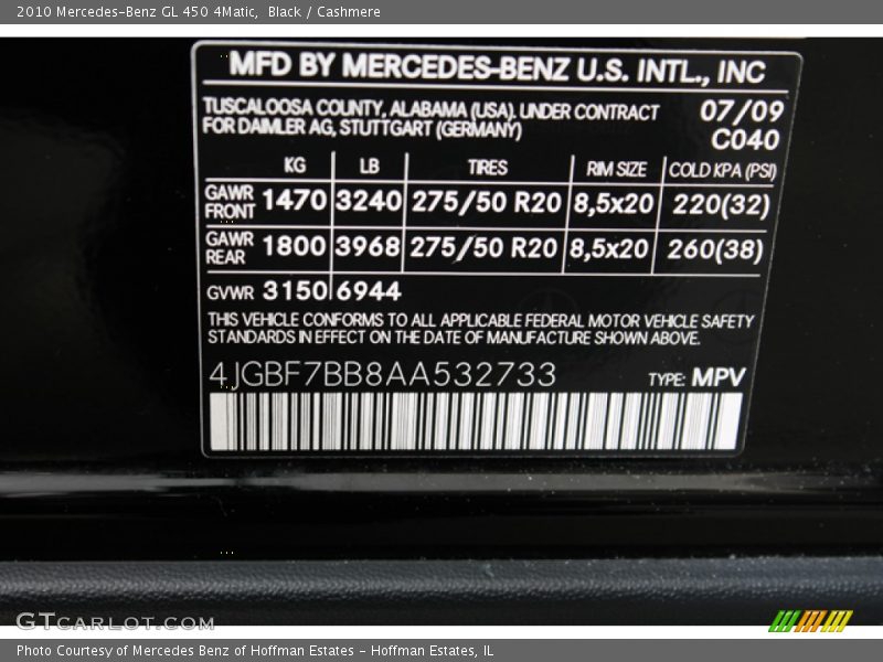 Black / Cashmere 2010 Mercedes-Benz GL 450 4Matic