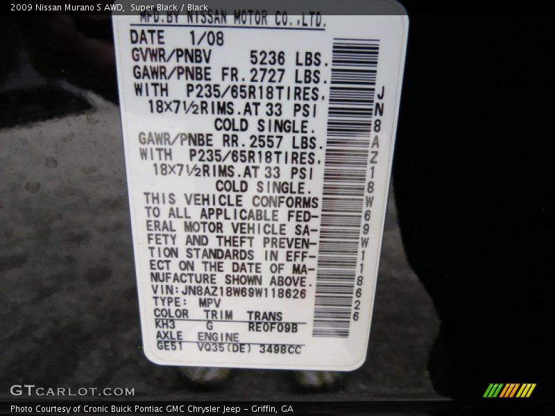 Super Black / Black 2009 Nissan Murano S AWD