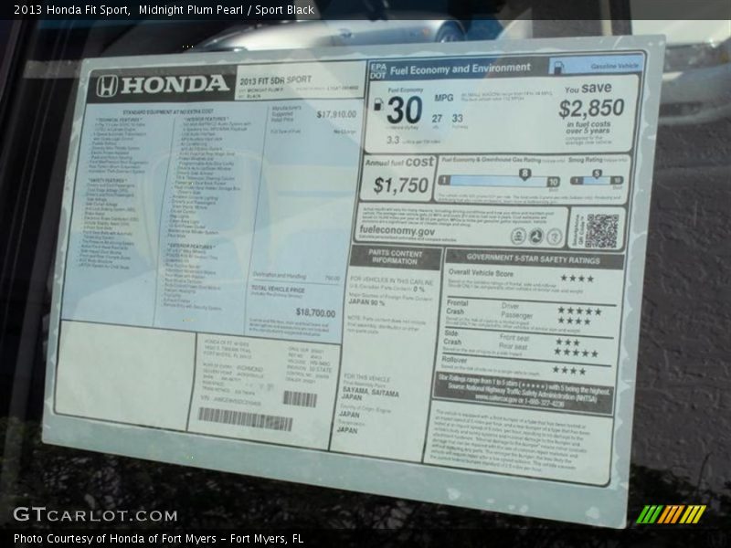  2013 Fit Sport Window Sticker