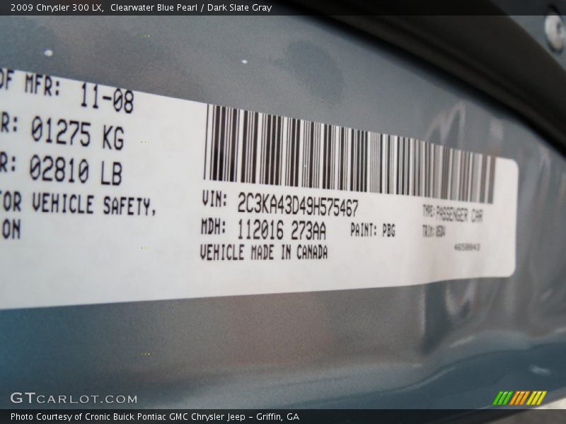 2009 300 LX Clearwater Blue Pearl Color Code PBG