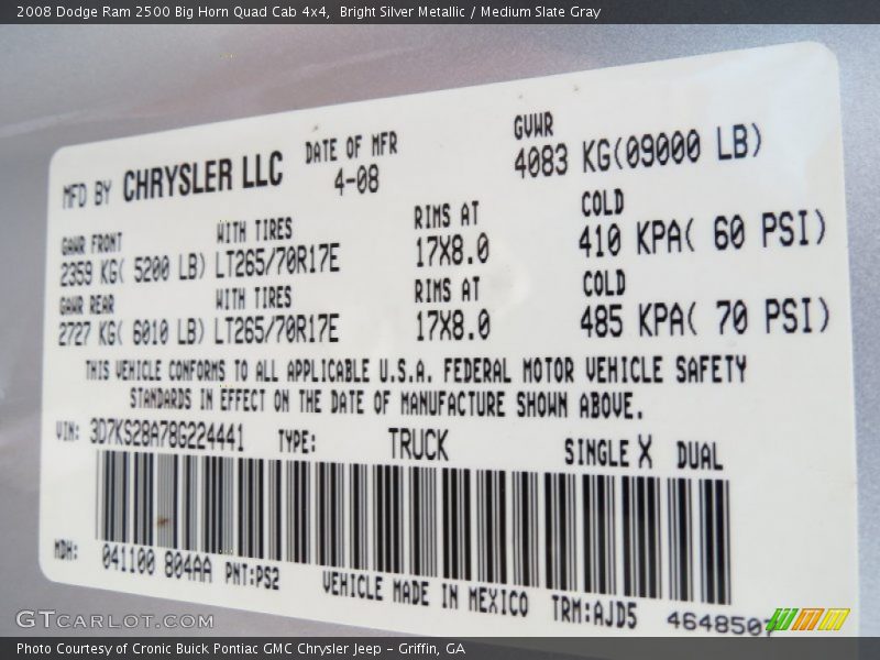 Bright Silver Metallic / Medium Slate Gray 2008 Dodge Ram 2500 Big Horn Quad Cab 4x4