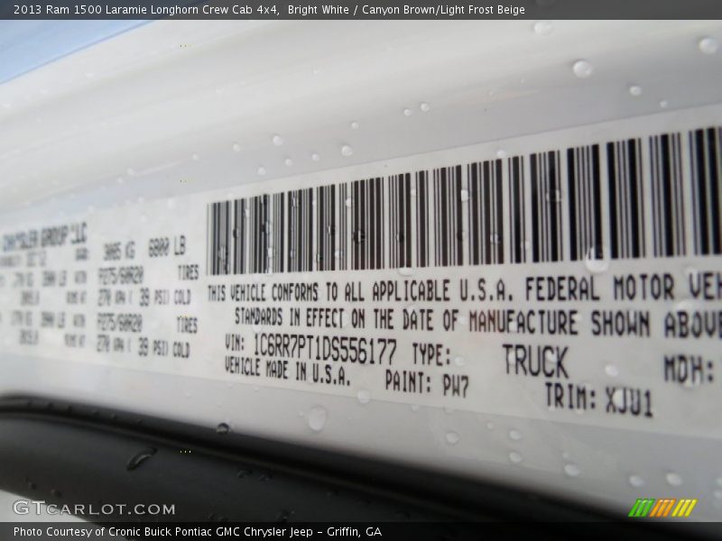 2013 1500 Laramie Longhorn Crew Cab 4x4 Bright White Color Code PW7