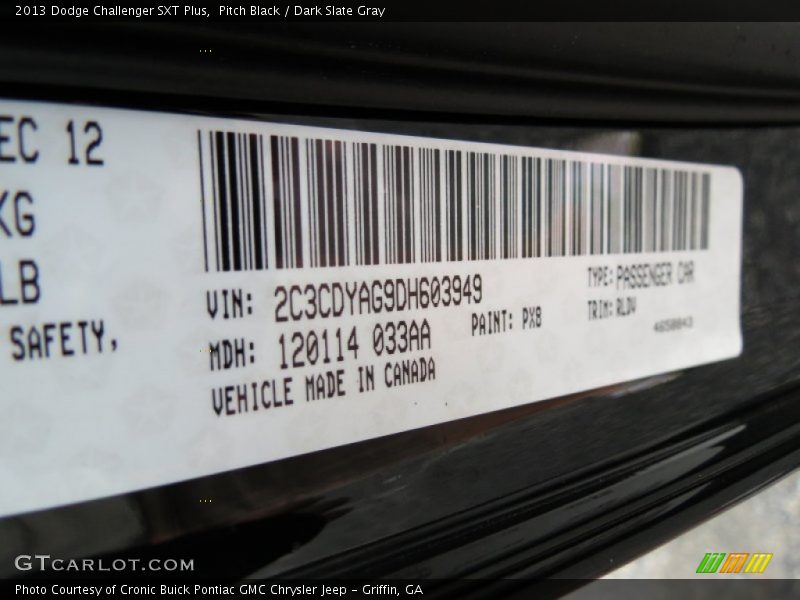 Pitch Black / Dark Slate Gray 2013 Dodge Challenger SXT Plus