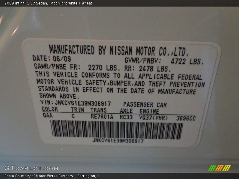 Moonlight White / Wheat 2009 Infiniti G 37 Sedan
