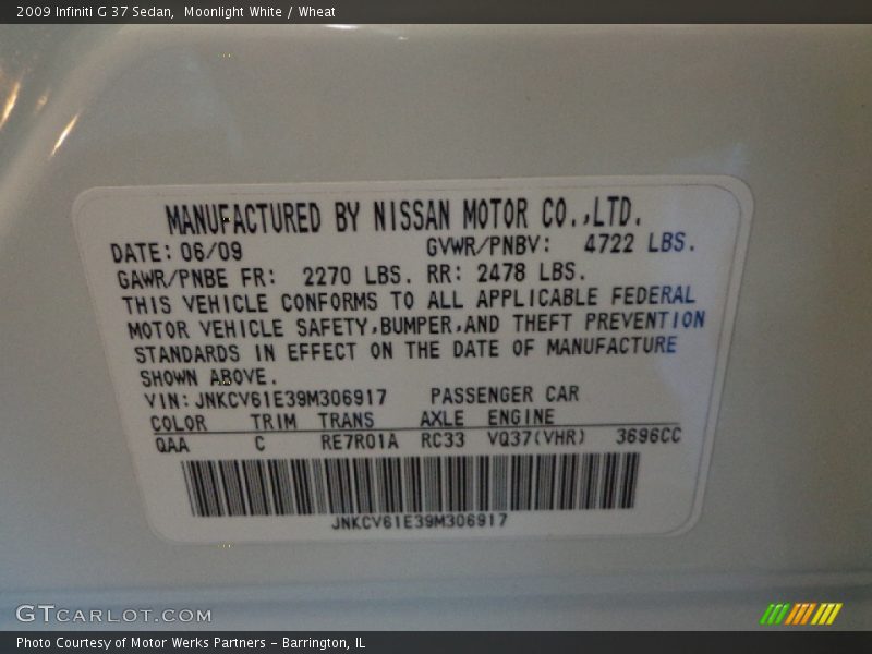 Moonlight White / Wheat 2009 Infiniti G 37 Sedan