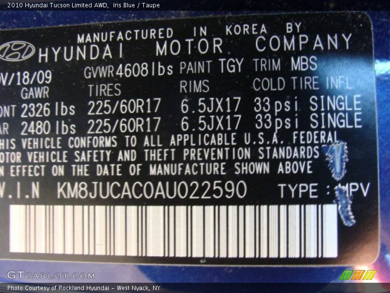 Iris Blue / Taupe 2010 Hyundai Tucson Limited AWD