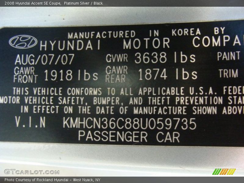 Platinum Silver / Black 2008 Hyundai Accent SE Coupe