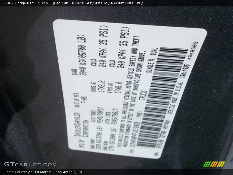 Mineral Gray Metallic / Medium Slate Gray 2007 Dodge Ram 1500 ST Quad Cab