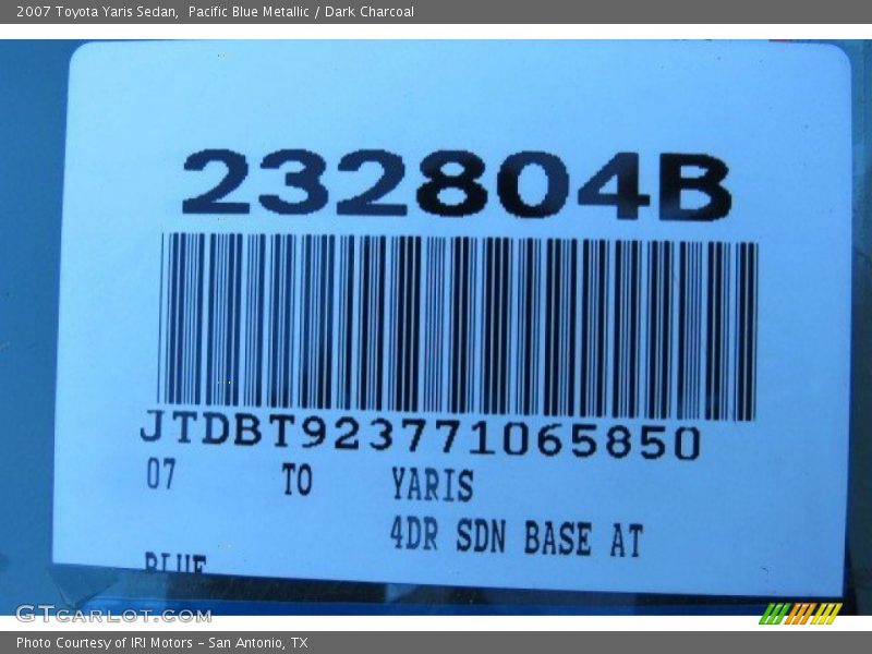 Pacific Blue Metallic / Dark Charcoal 2007 Toyota Yaris Sedan