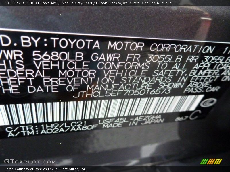 2013 LS 460 F Sport AWD Nebula Gray Pearl Color Code 1H9