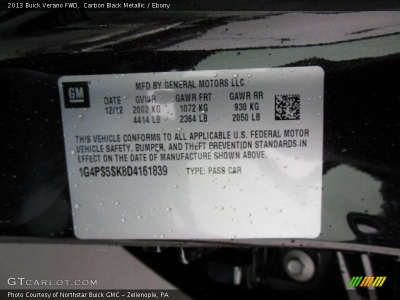 Carbon Black Metallic / Ebony 2013 Buick Verano FWD