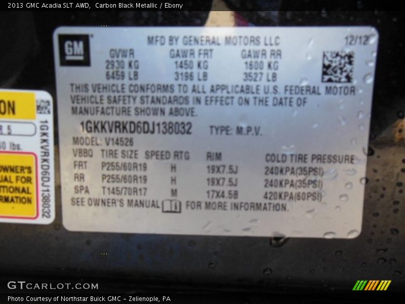 Carbon Black Metallic / Ebony 2013 GMC Acadia SLT AWD