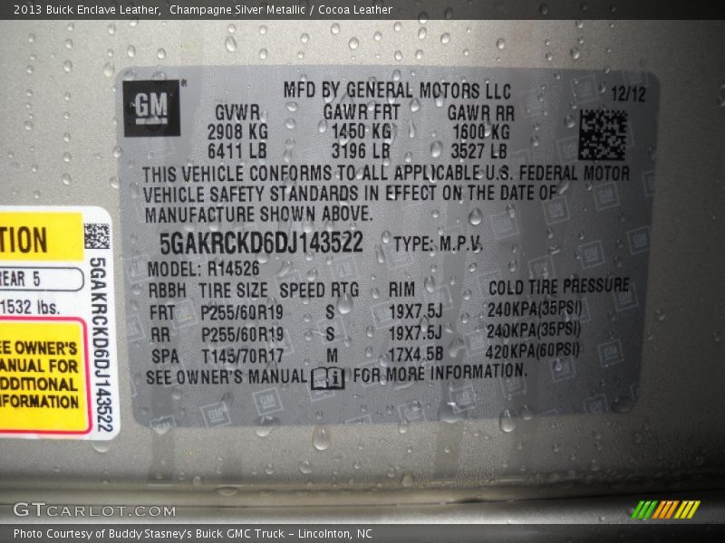 Champagne Silver Metallic / Cocoa Leather 2013 Buick Enclave Leather
