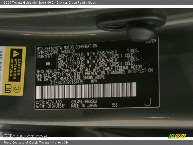 Cypress Green Pearl / Black 2009 Toyota Highlander Sport 4WD