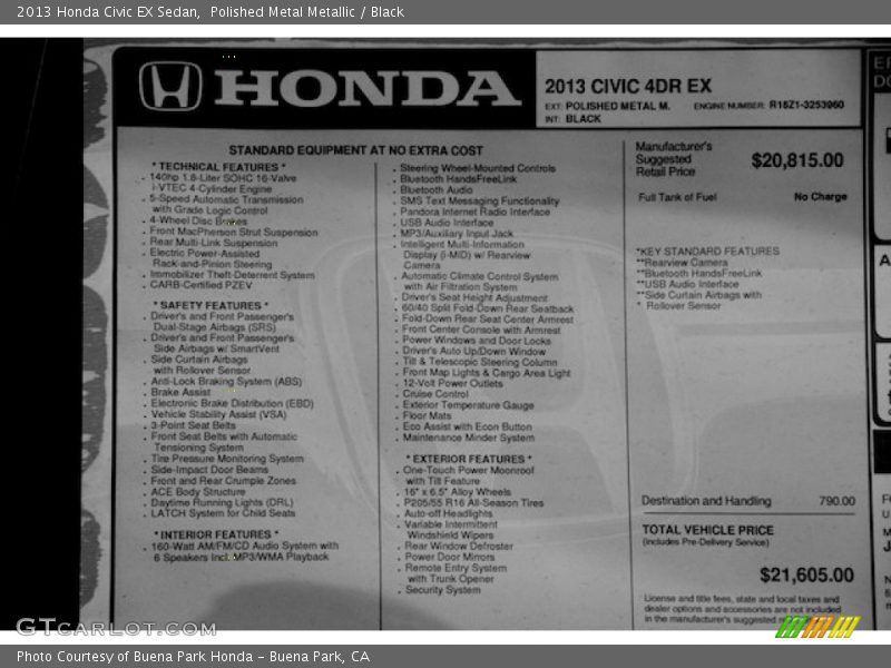 Polished Metal Metallic / Black 2013 Honda Civic EX Sedan