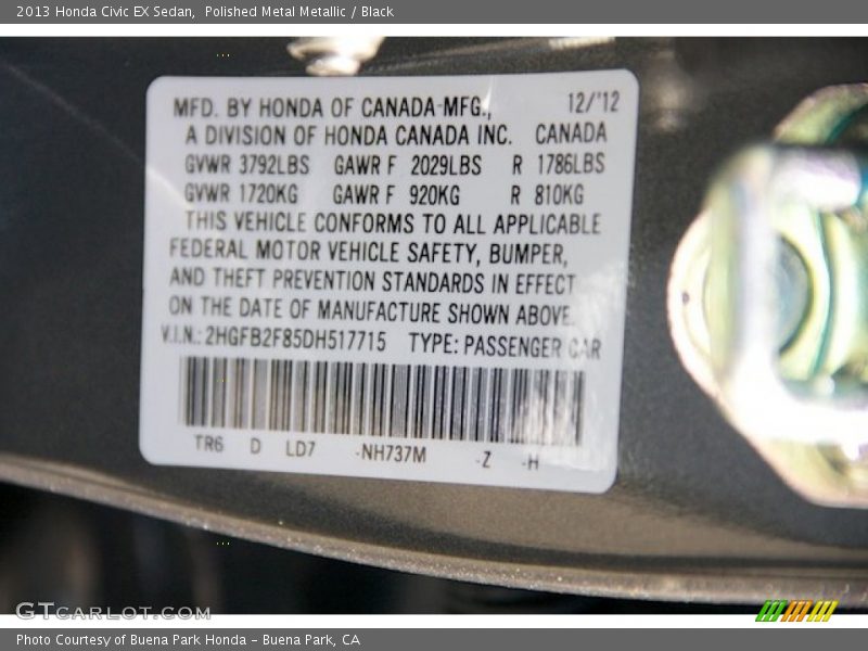 Polished Metal Metallic / Black 2013 Honda Civic EX Sedan