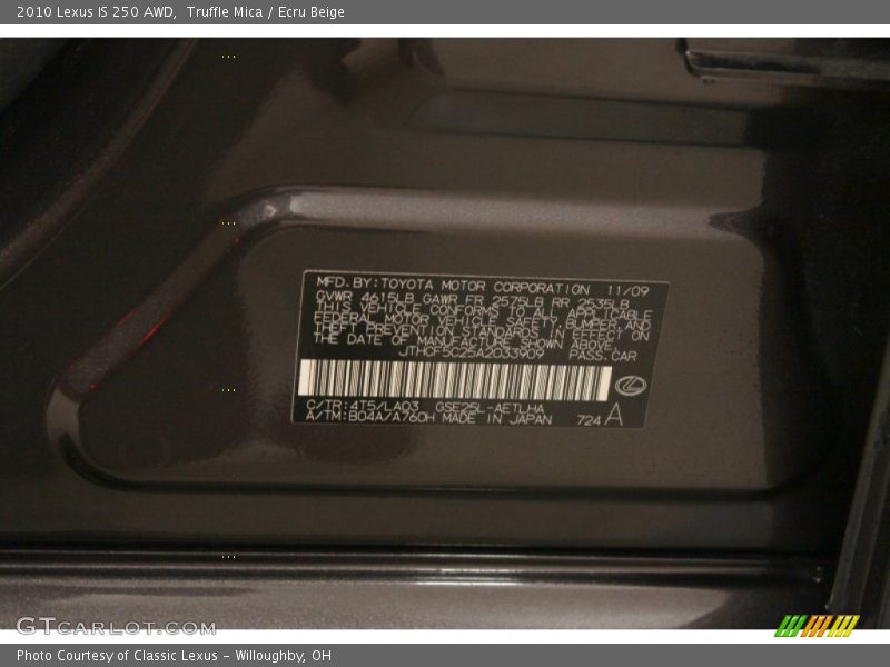 Truffle Mica / Ecru Beige 2010 Lexus IS 250 AWD