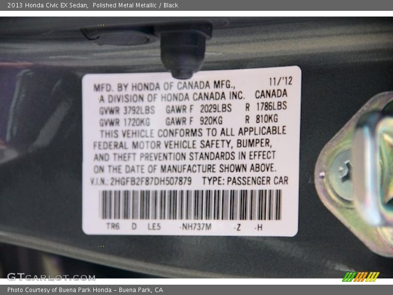 Polished Metal Metallic / Black 2013 Honda Civic EX Sedan