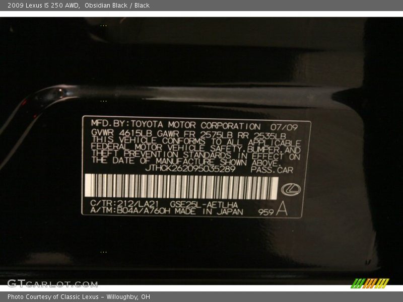 Obsidian Black / Black 2009 Lexus IS 250 AWD