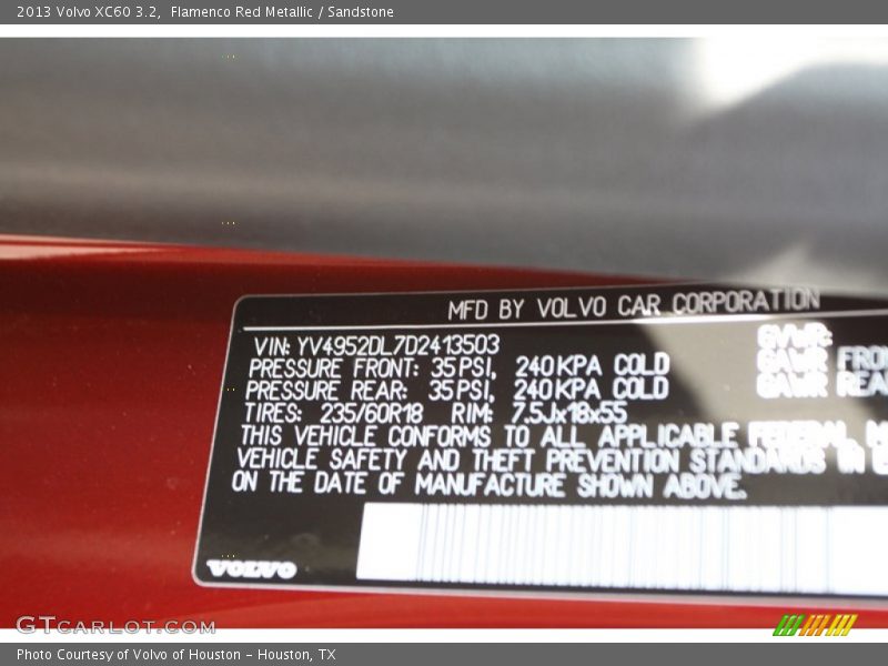 Flamenco Red Metallic / Sandstone 2013 Volvo XC60 3.2