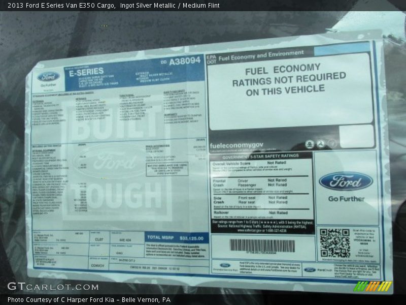  2013 E Series Van E350 Cargo Window Sticker