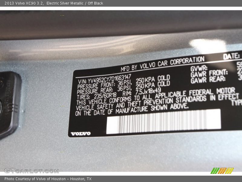 Electric Silver Metallic / Off Black 2013 Volvo XC90 3.2