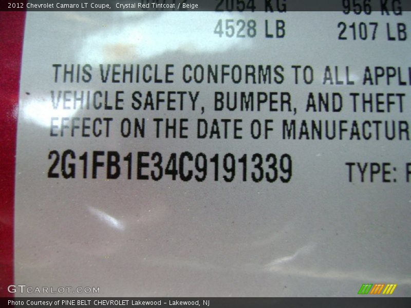Crystal Red Tintcoat / Beige 2012 Chevrolet Camaro LT Coupe