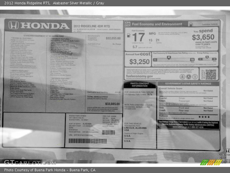 Alabaster Silver Metallic / Gray 2012 Honda Ridgeline RTS