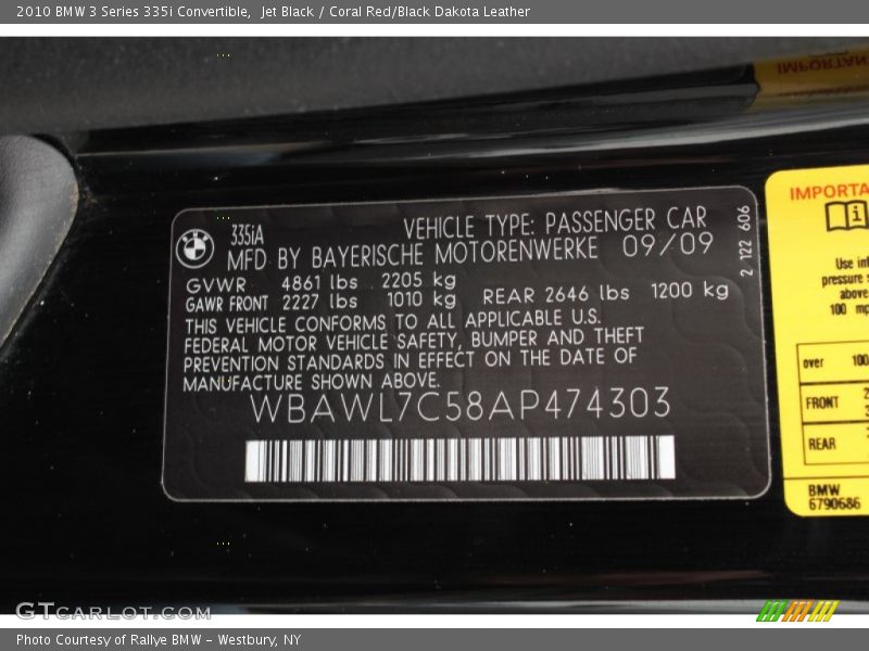 Jet Black / Coral Red/Black Dakota Leather 2010 BMW 3 Series 335i Convertible