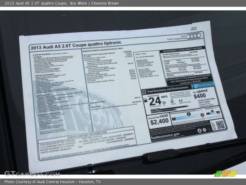  2013 A5 2.0T quattro Coupe Window Sticker