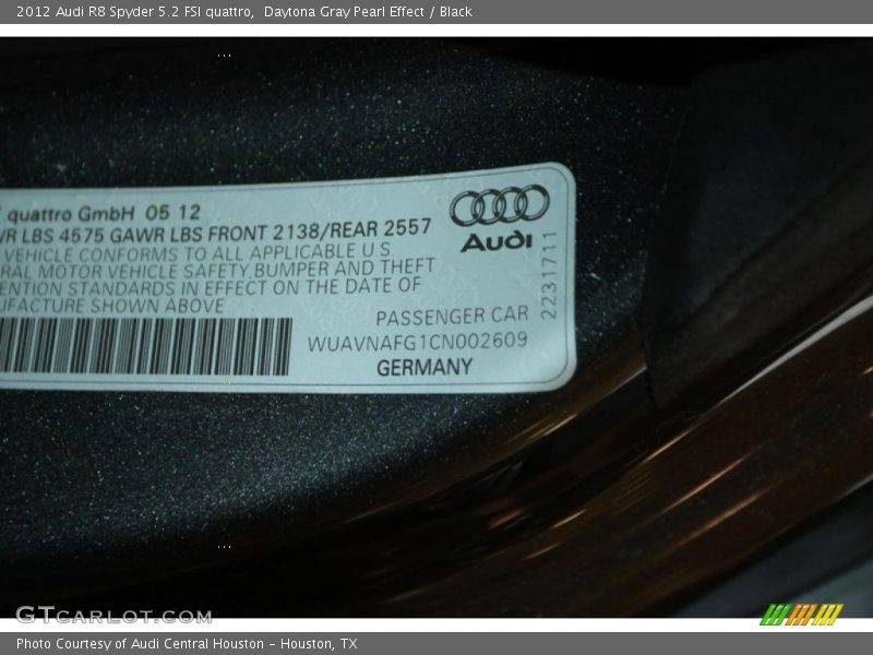 Daytona Gray Pearl Effect / Black 2012 Audi R8 Spyder 5.2 FSI quattro