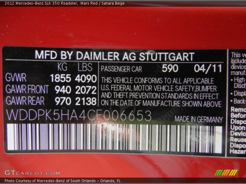 Mars Red / Sahara Beige 2012 Mercedes-Benz SLK 350 Roadster