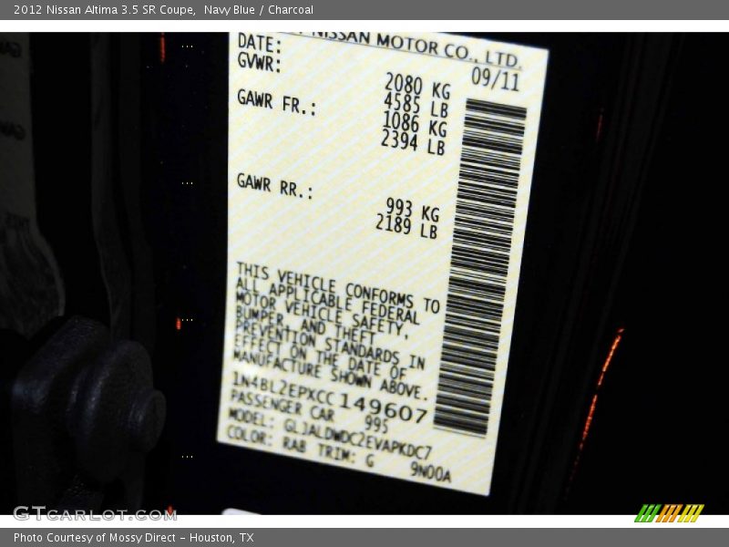 Navy Blue / Charcoal 2012 Nissan Altima 3.5 SR Coupe