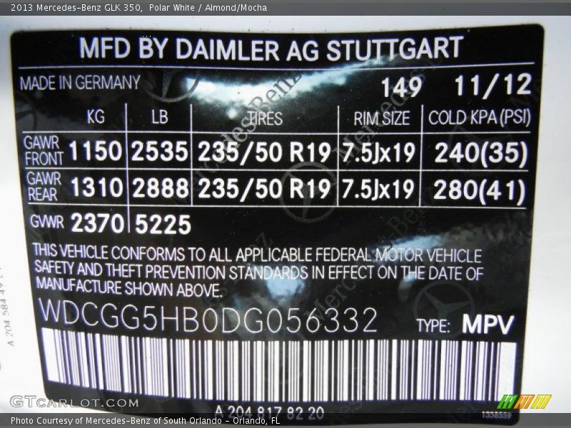 Polar White / Almond/Mocha 2013 Mercedes-Benz GLK 350