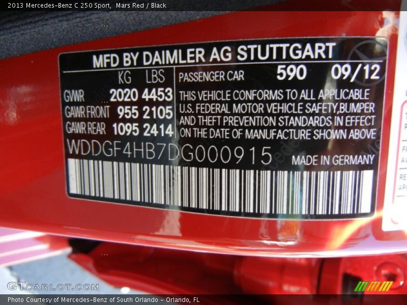 Mars Red / Black 2013 Mercedes-Benz C 250 Sport