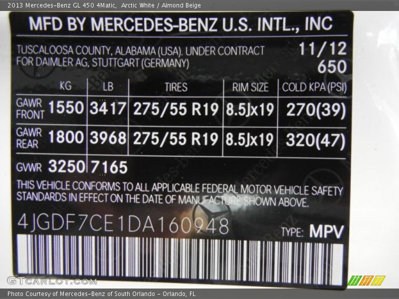 Arctic White / Almond Beige 2013 Mercedes-Benz GL 450 4Matic