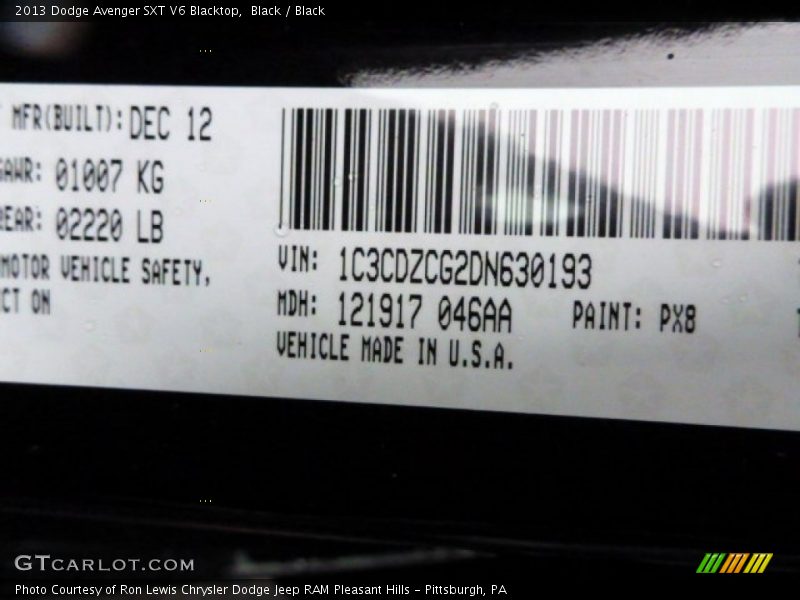 Black / Black 2013 Dodge Avenger SXT V6 Blacktop