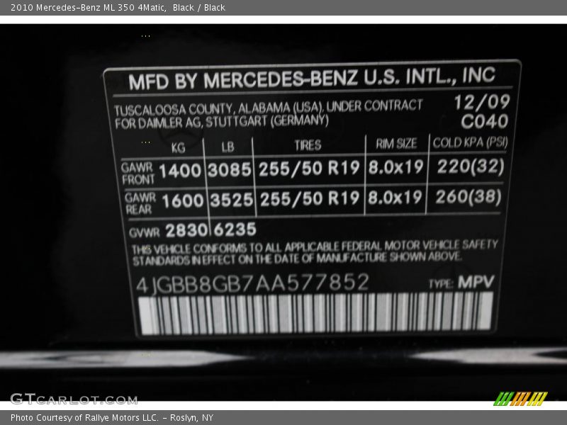 Black / Black 2010 Mercedes-Benz ML 350 4Matic