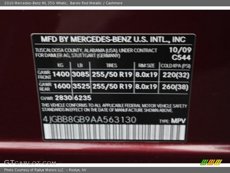 Barolo Red Metallic / Cashmere 2010 Mercedes-Benz ML 350 4Matic
