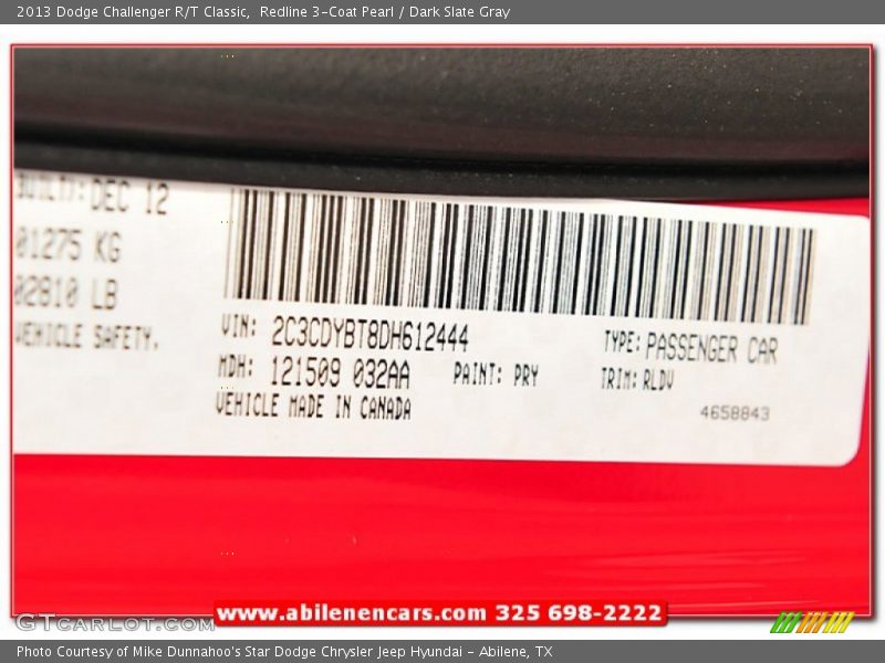 Redline 3-Coat Pearl / Dark Slate Gray 2013 Dodge Challenger R/T Classic