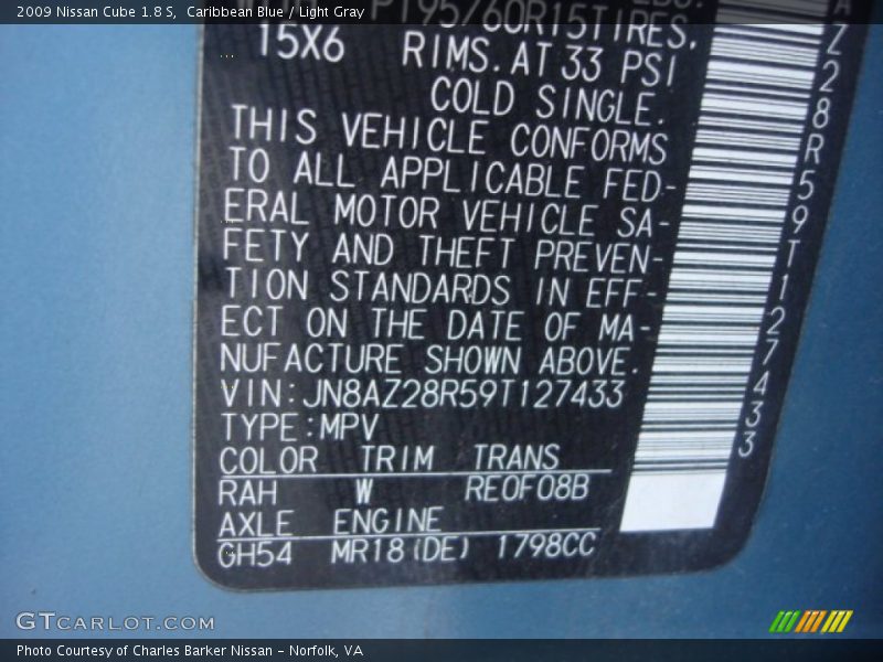 Caribbean Blue / Light Gray 2009 Nissan Cube 1.8 S